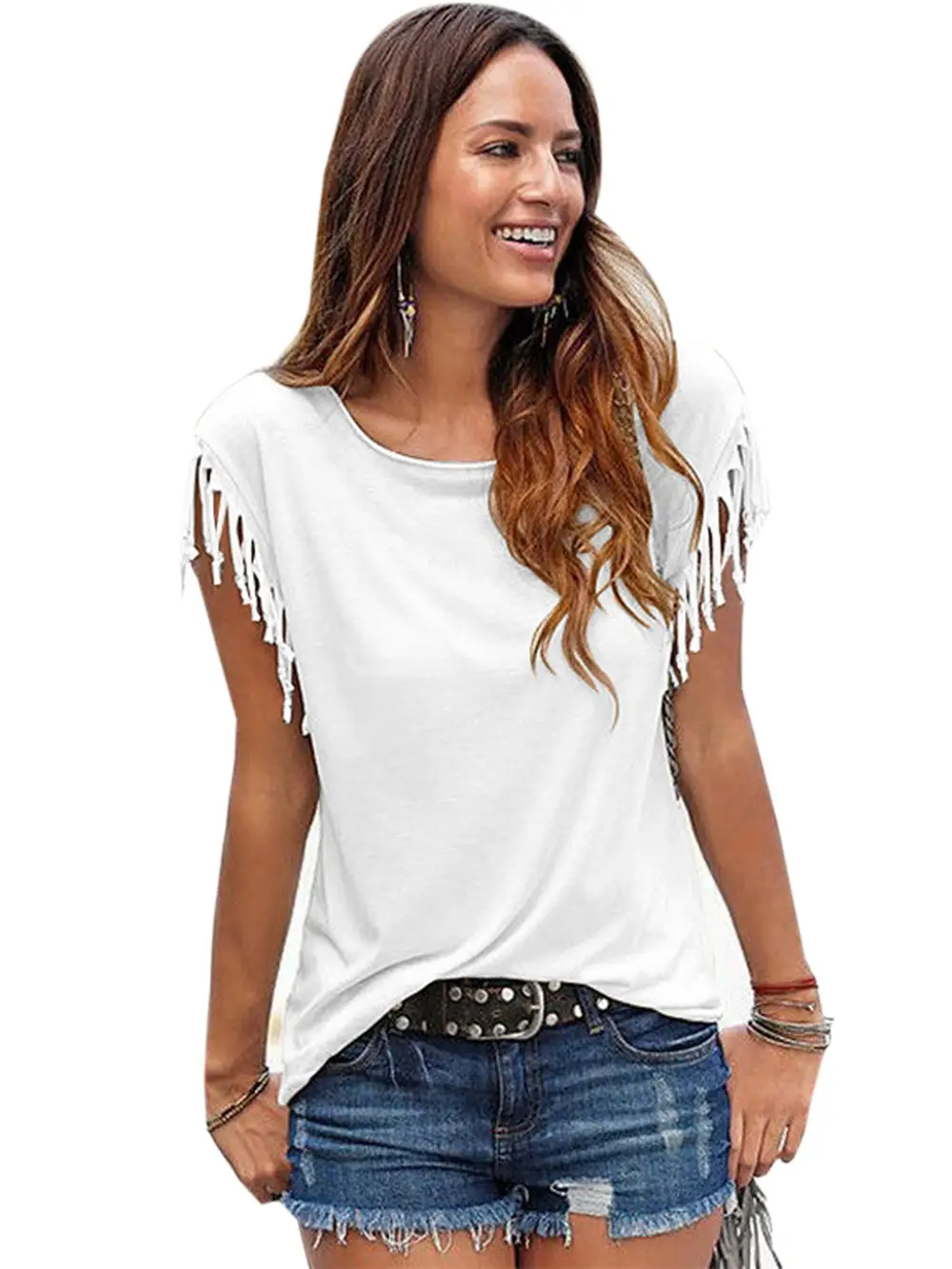 Women Black Cuff Tassel Top with Shorts - Image 4