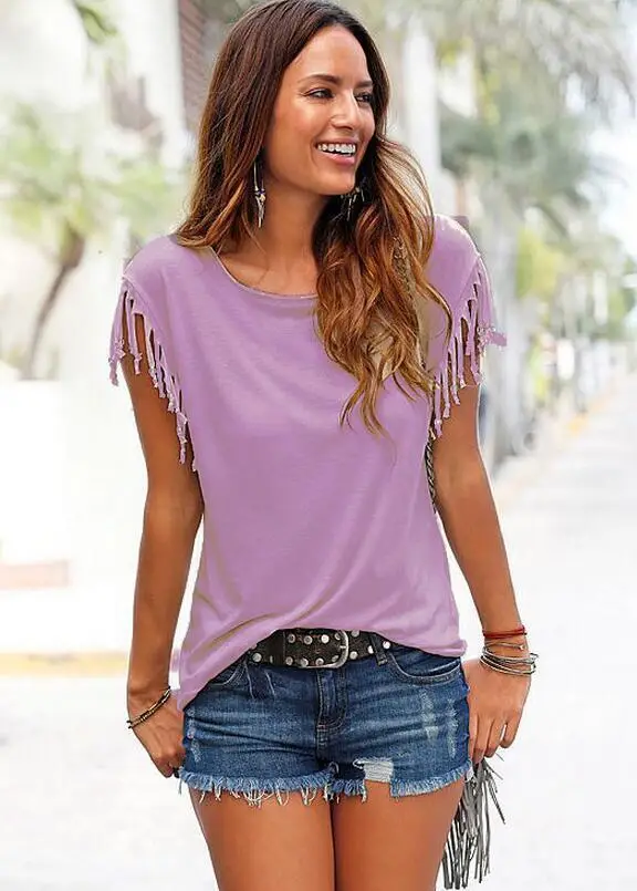 Women Black Cuff Tassel Top with Shorts - Image 5