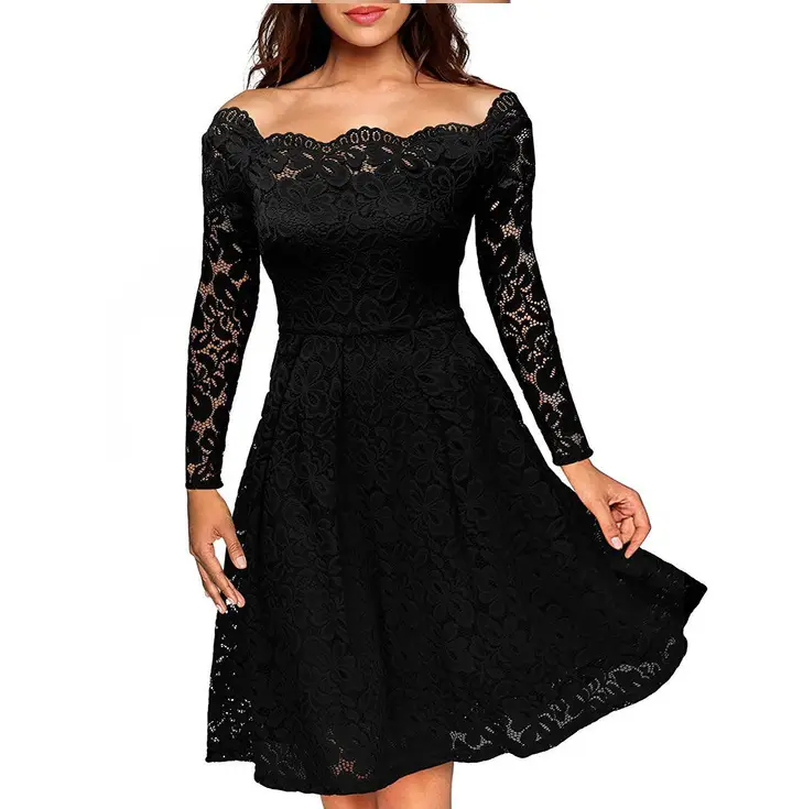 Maroon Lace One-Lined Evening Gown Large Hem - Image 3
