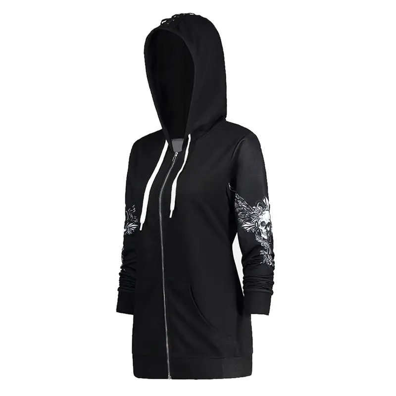 Black Skull Wings Hoodie with Lace-Up Back - Image 3