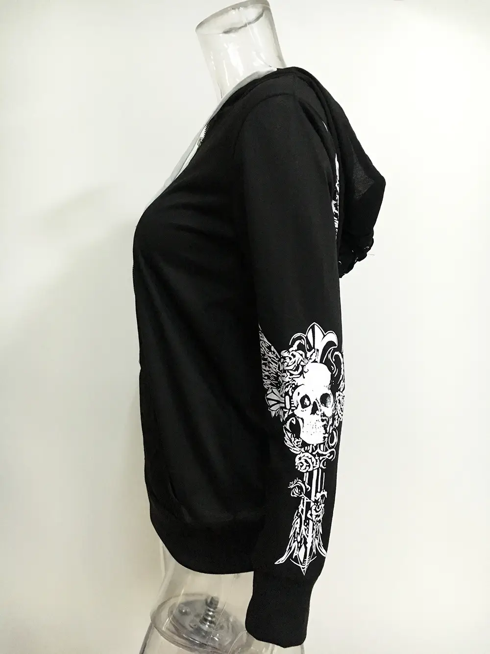 Black Skull Wings Hoodie with Lace-Up Back — feature 7