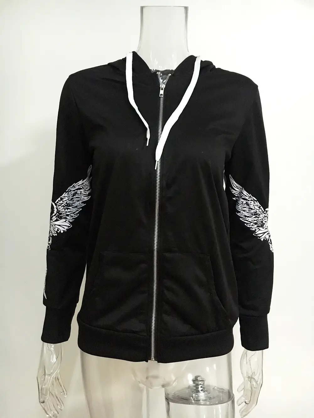 Black Skull Wings Hoodie with Lace-Up Back — feature 8