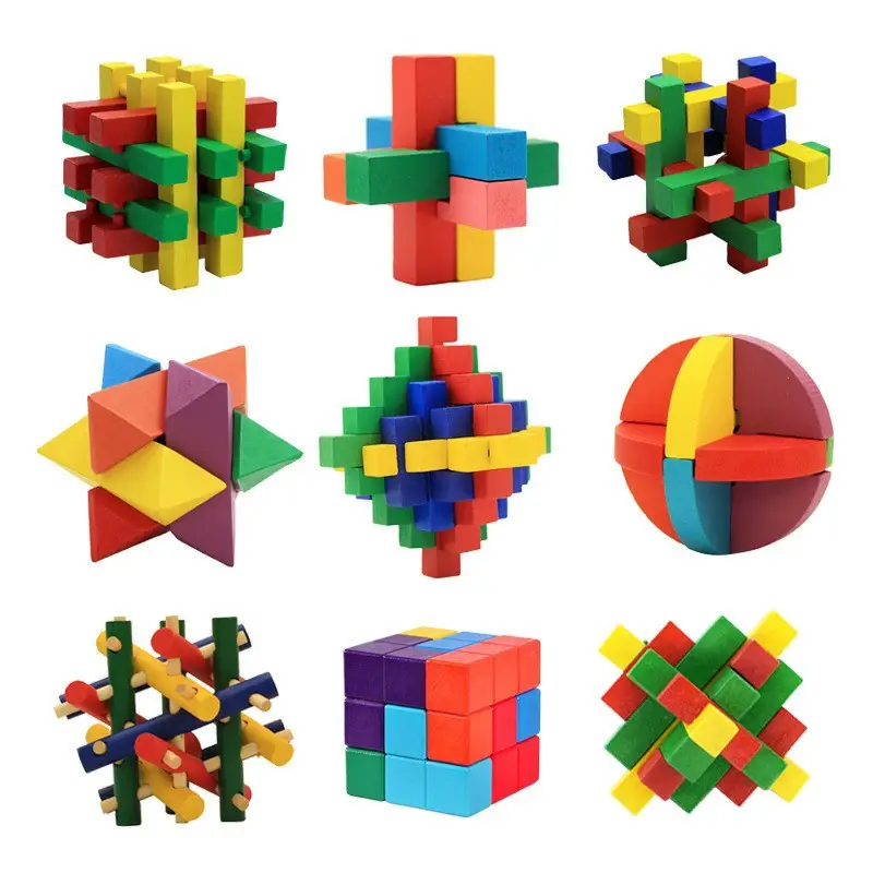 Wooden Color Kongming Lock Puzzle for Kids - Image 31