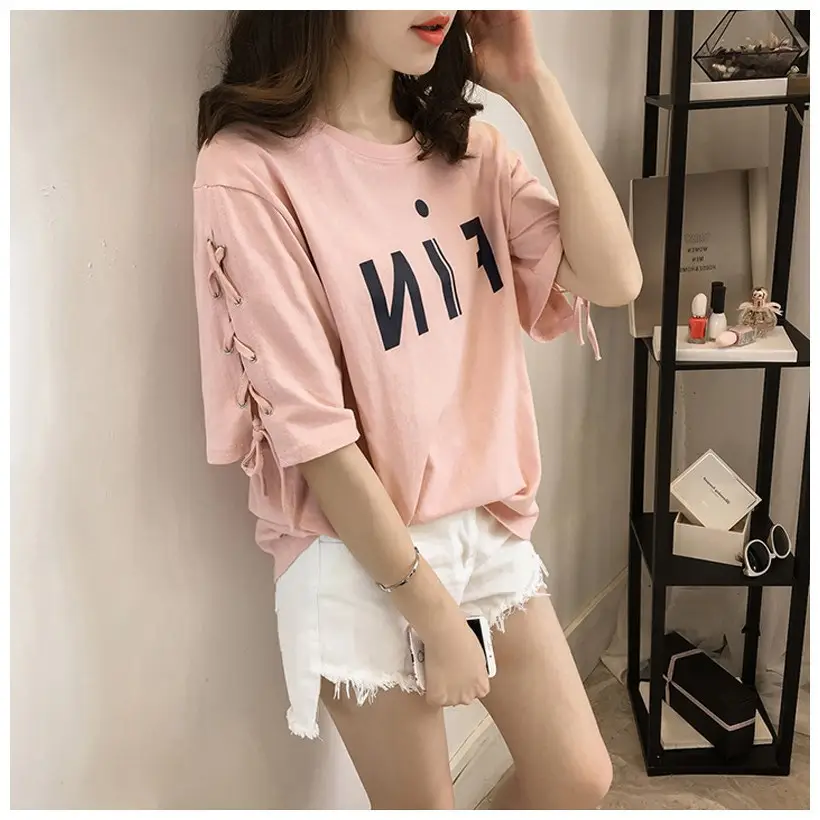 Women's MiF Print Cotton T-Shirt & Denim Shorts Set