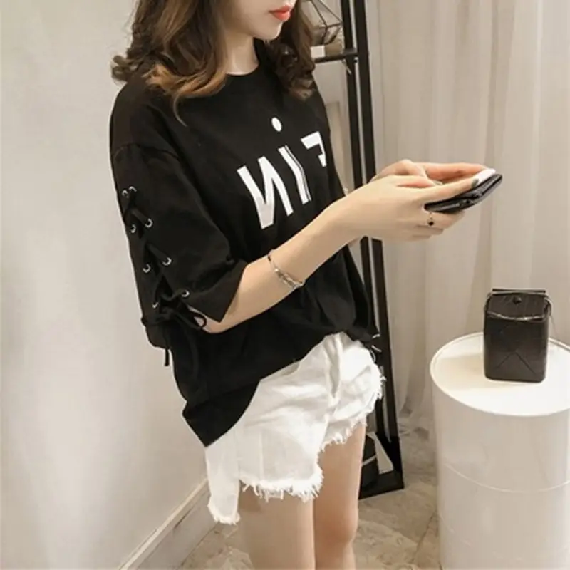 Women's MiF Print Cotton T-Shirt & Denim Shorts Set