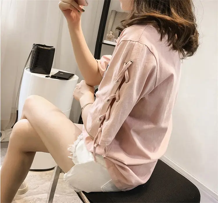 Women's MiF Print Cotton T-Shirt & Denim Shorts Set — feature 10