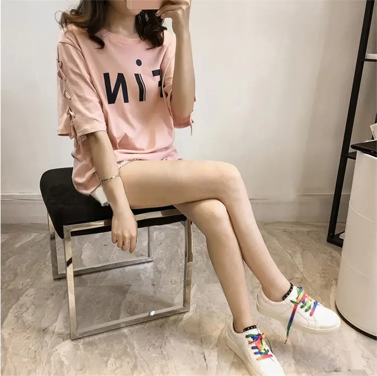 Women's MiF Print Cotton T-Shirt & Denim Shorts Set — feature 11