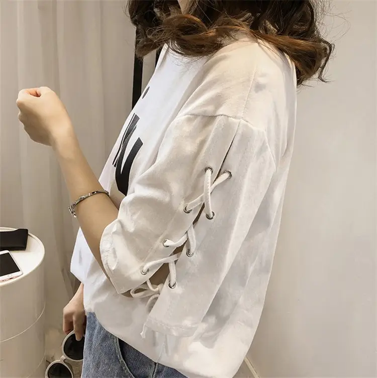 Women's MiF Print Cotton T-Shirt & Denim Shorts Set — feature 23