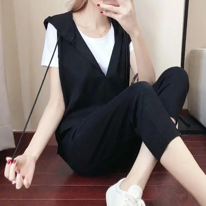 Plus Size Black Sleeveless Vest Set for Women - Image 4