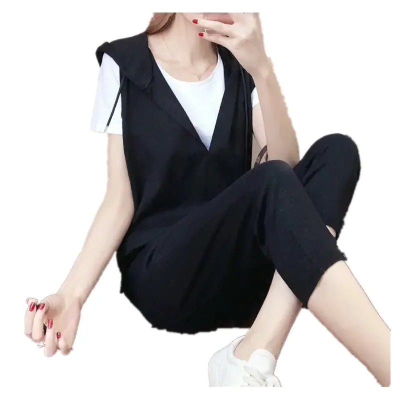 Plus Size Black Sleeveless Vest Set for Women - Image 5