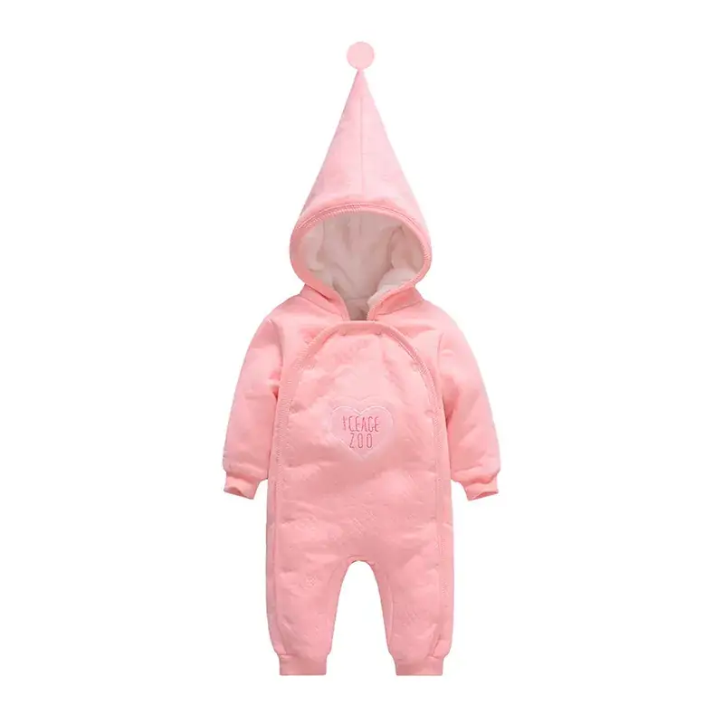 Baby Pure Cotton Hooded Romper Pink Warm One-Piece - Image 4