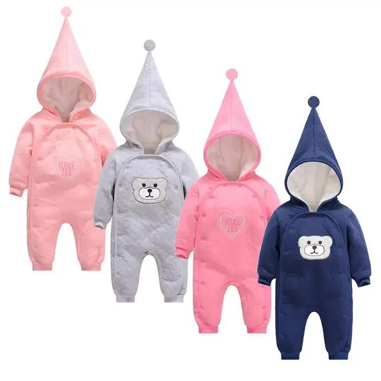 Baby Pure Cotton Hooded Romper Pink Warm One-Piece - Image 5