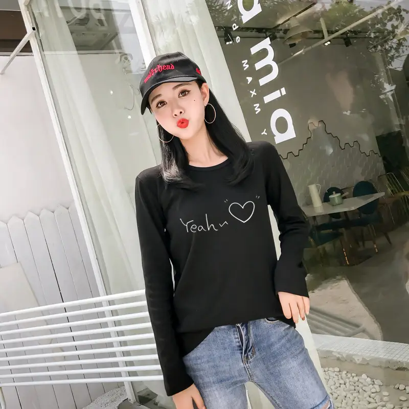 Women Korean Style Pink Heart Print Long Sleeve T-Shirt - Image 7