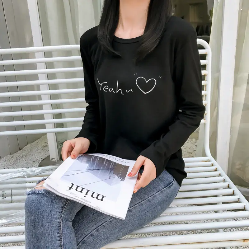 Women Korean Style Pink Heart Print Long Sleeve T-Shirt — feature 12
