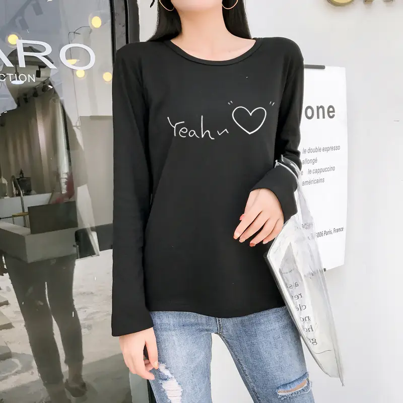Women Korean Style Pink Heart Print Long Sleeve T-Shirt — feature 13