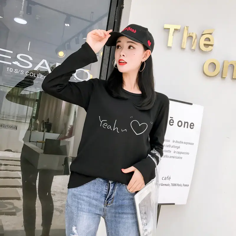 Women Korean Style Pink Heart Print Long Sleeve T-Shirt — feature 15
