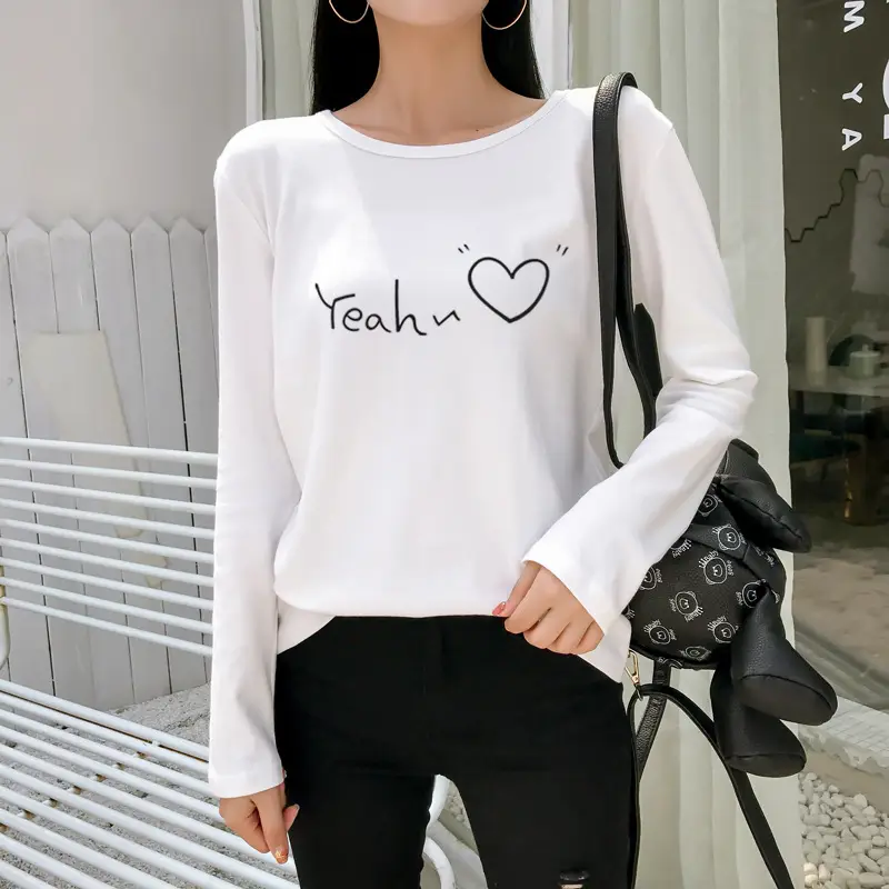 Women Korean Style Pink Heart Print Long Sleeve T-Shirt — feature 2