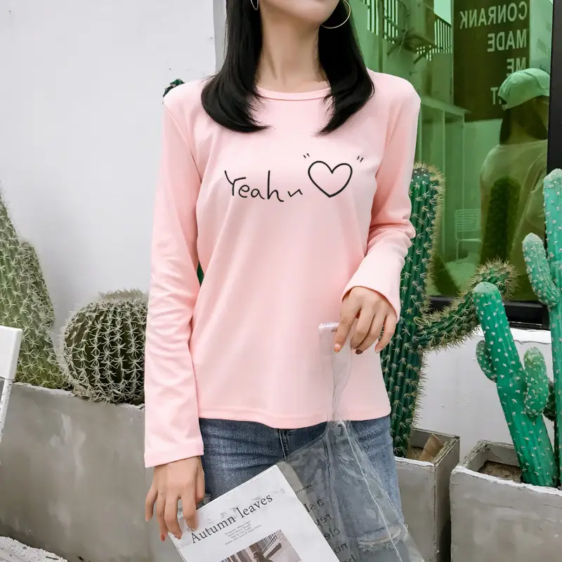 Women Korean Style Pink Heart Print Long Sleeve T-Shirt — feature 24
