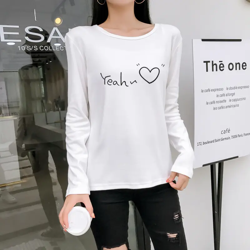Women Korean Style Pink Heart Print Long Sleeve T-Shirt — feature 3