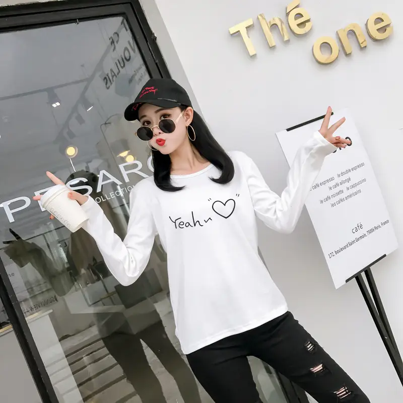 Women Korean Style Pink Heart Print Long Sleeve T-Shirt — feature 5