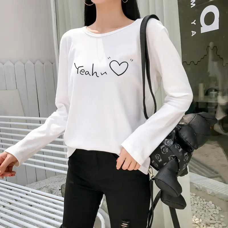 Women Korean Style Pink Heart Print Long Sleeve T-Shirt — feature 6