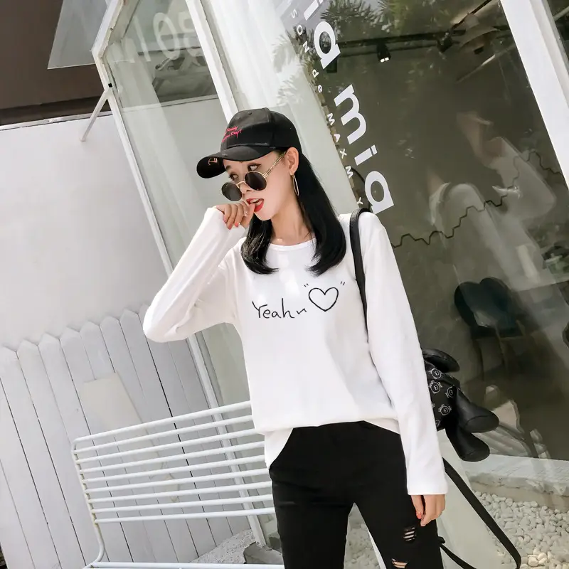 Women Korean Style Pink Heart Print Long Sleeve T-Shirt — feature 9