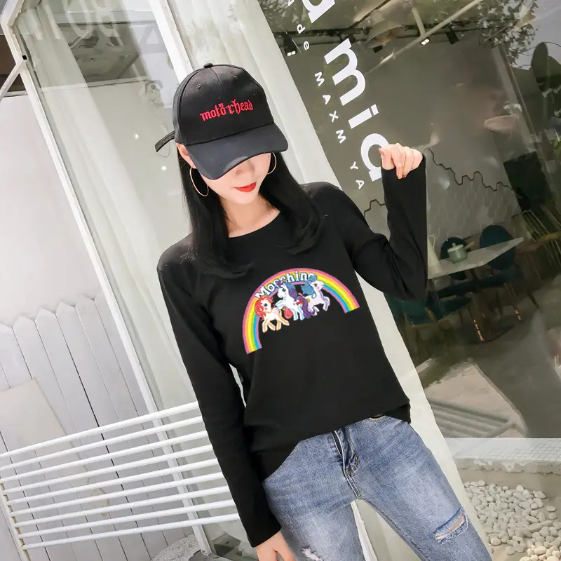 Women's Long Sleeve Rainbow Unicorn T-Shirt Black 2025 - Image 4