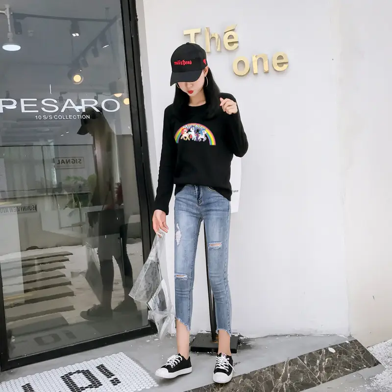 Women's Long Sleeve Rainbow Unicorn T-Shirt Black 2025 - Image 6