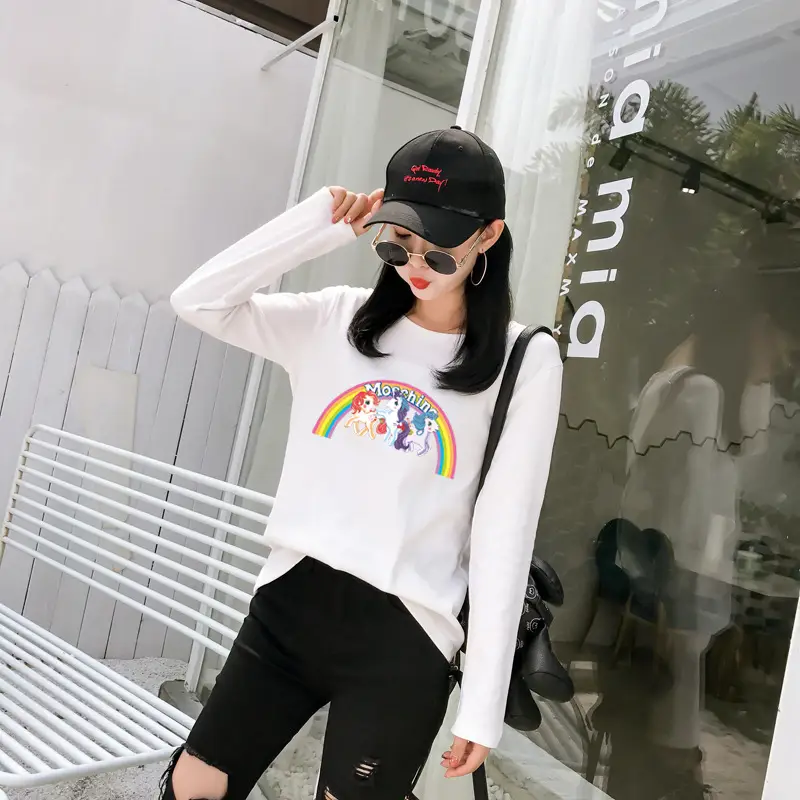 Women's Long Sleeve Rainbow Unicorn T-Shirt Black 2025 - Image 7