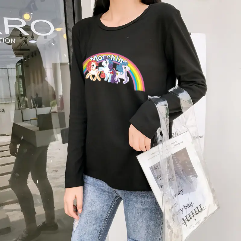 Women's Long Sleeve Rainbow Unicorn T-Shirt Black 2025 — feature 17