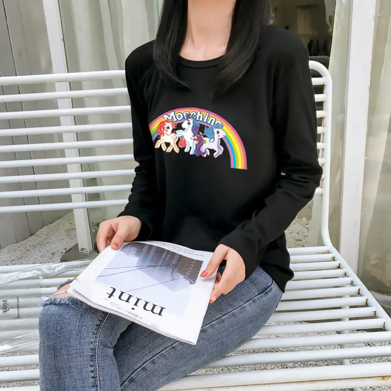 Women's Long Sleeve Rainbow Unicorn T-Shirt Black 2025 — feature 19