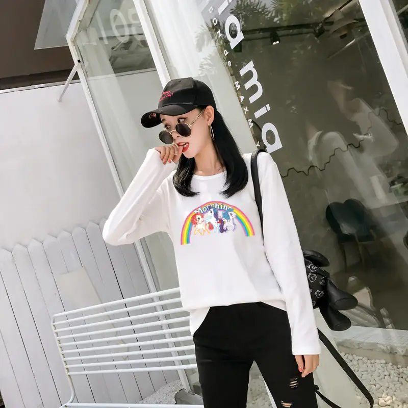 Women's Long Sleeve Rainbow Unicorn T-Shirt Black 2025 — feature 2