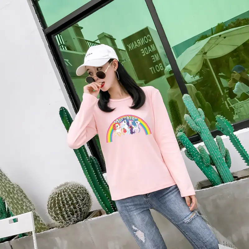 Women's Long Sleeve Rainbow Unicorn T-Shirt Black 2025 — feature 23