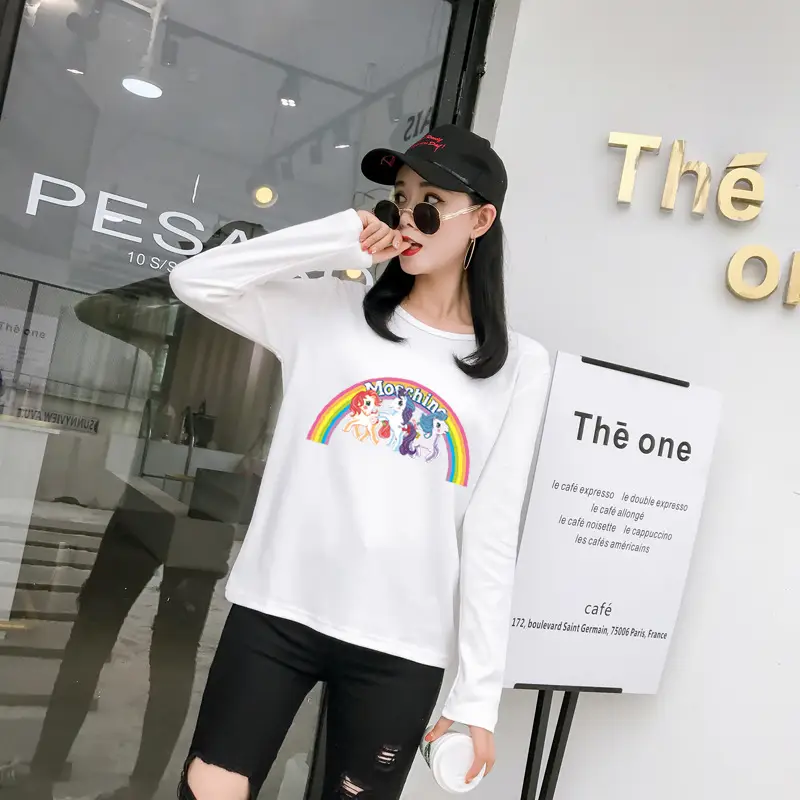 Women's Long Sleeve Rainbow Unicorn T-Shirt Black 2025 — feature 4