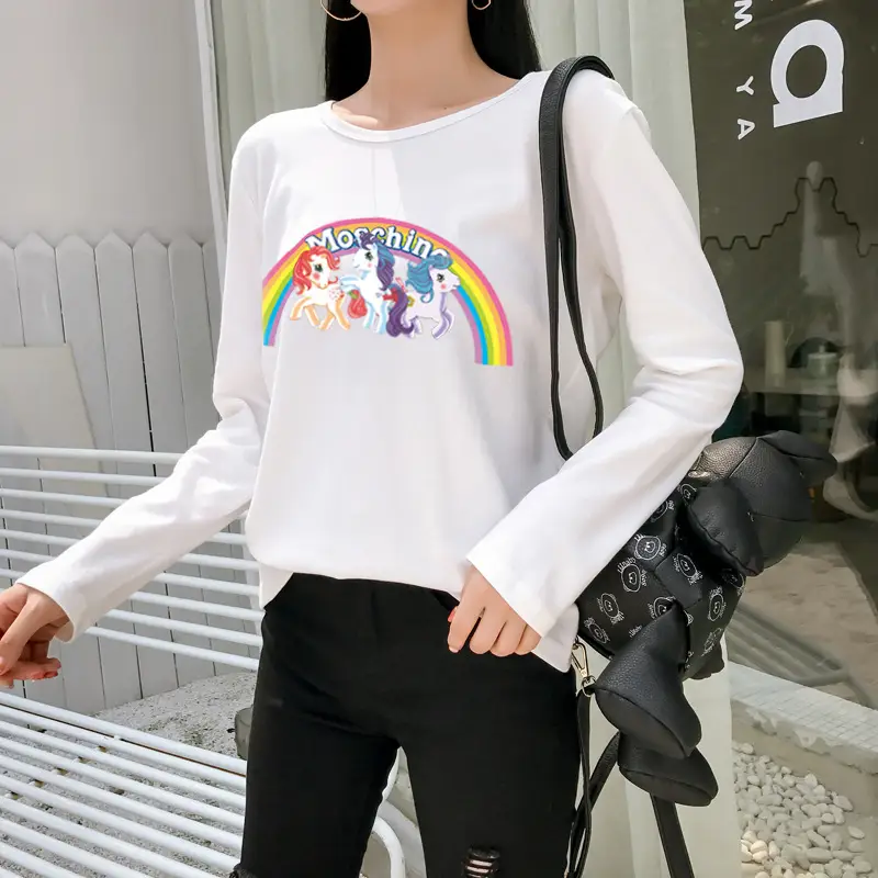 Women's Long Sleeve Rainbow Unicorn T-Shirt Black 2025 — feature 5