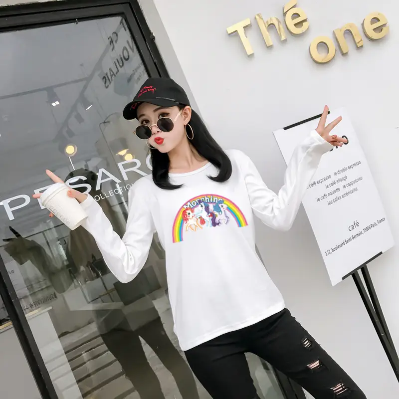 Women's Long Sleeve Rainbow Unicorn T-Shirt Black 2025 — feature 6