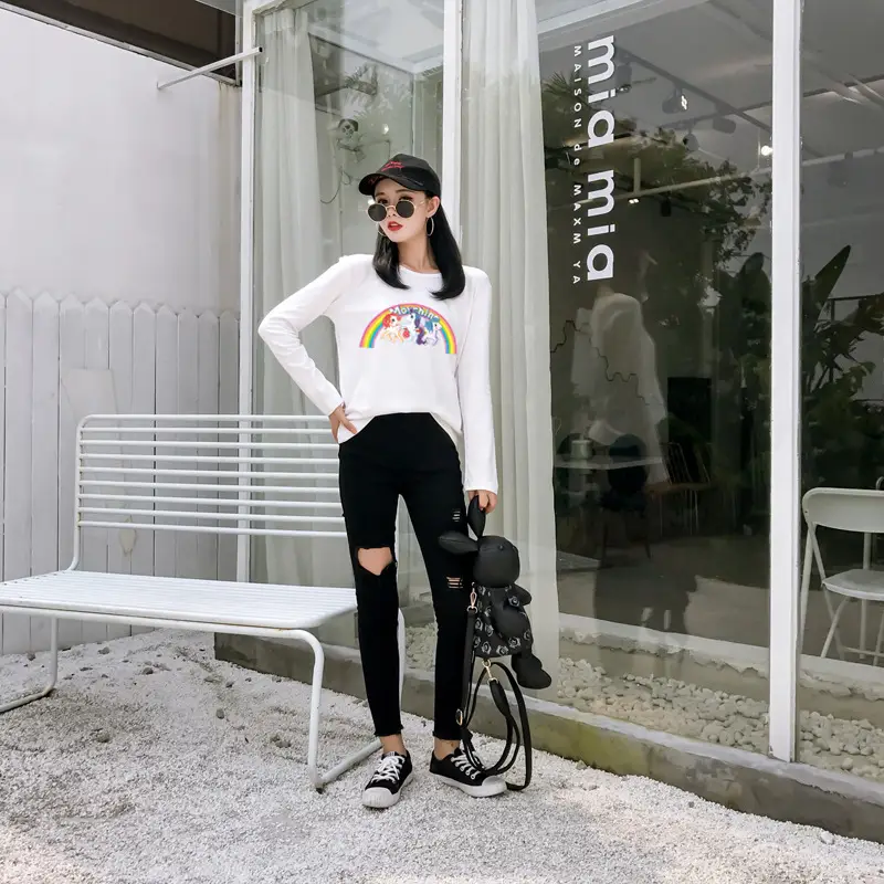 Women's Long Sleeve Rainbow Unicorn T-Shirt Black 2025 — feature 7