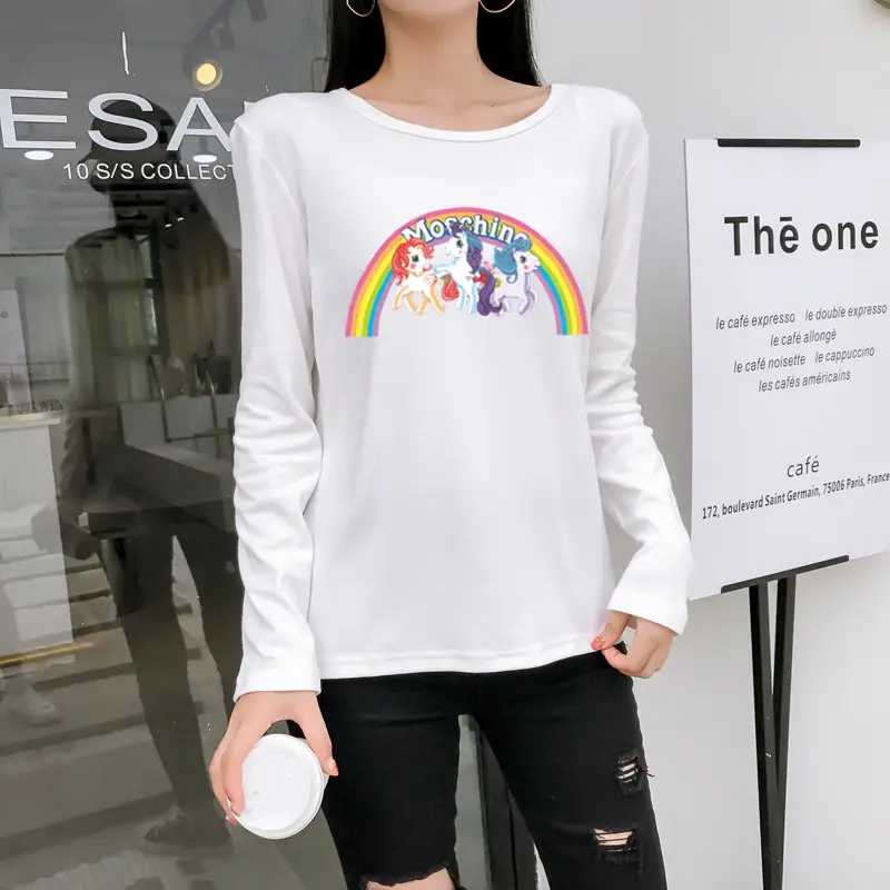 Women's Long Sleeve Rainbow Unicorn T-Shirt Black 2025 — feature 8