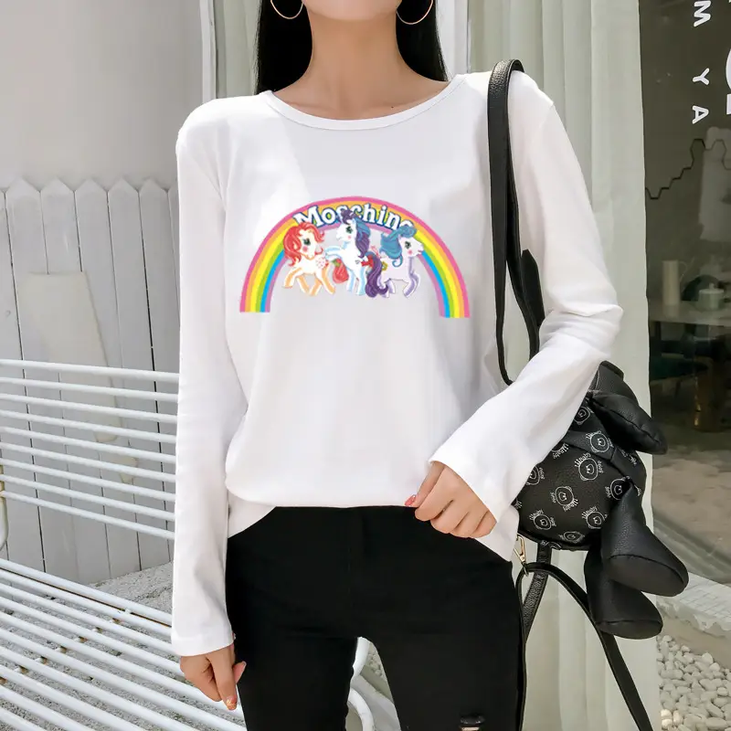 Women's Long Sleeve Rainbow Unicorn T-Shirt Black 2025 — feature 9