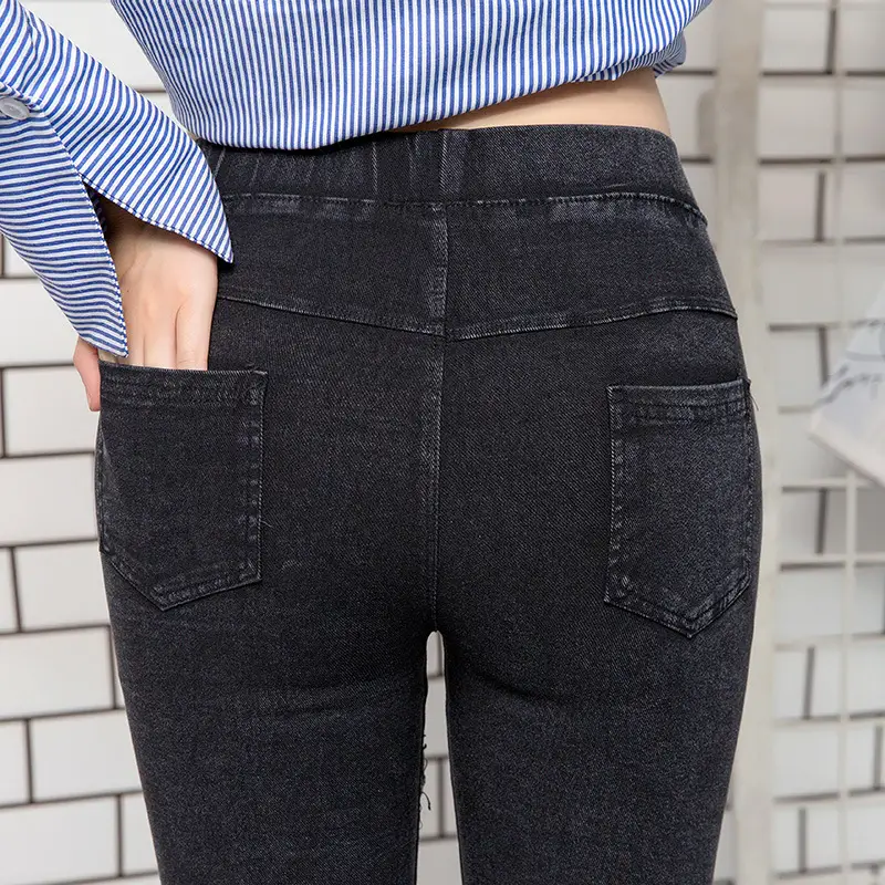 Women Elastic Leggings Snowflake Sand Wash Leggings Large - Image 4