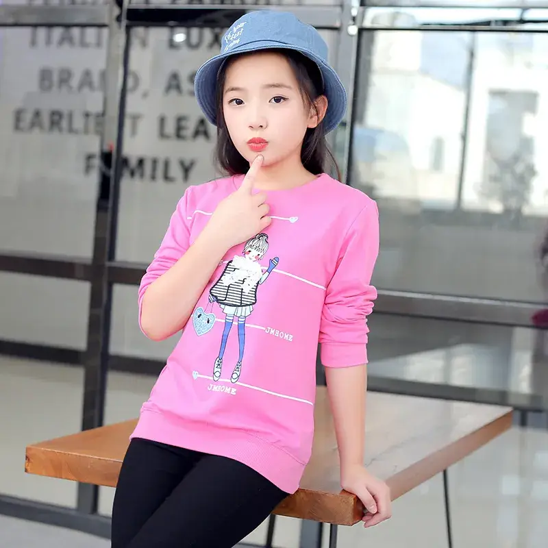 Girls Cotton Long Sleeve T-Shirt Light Purple Korean Style