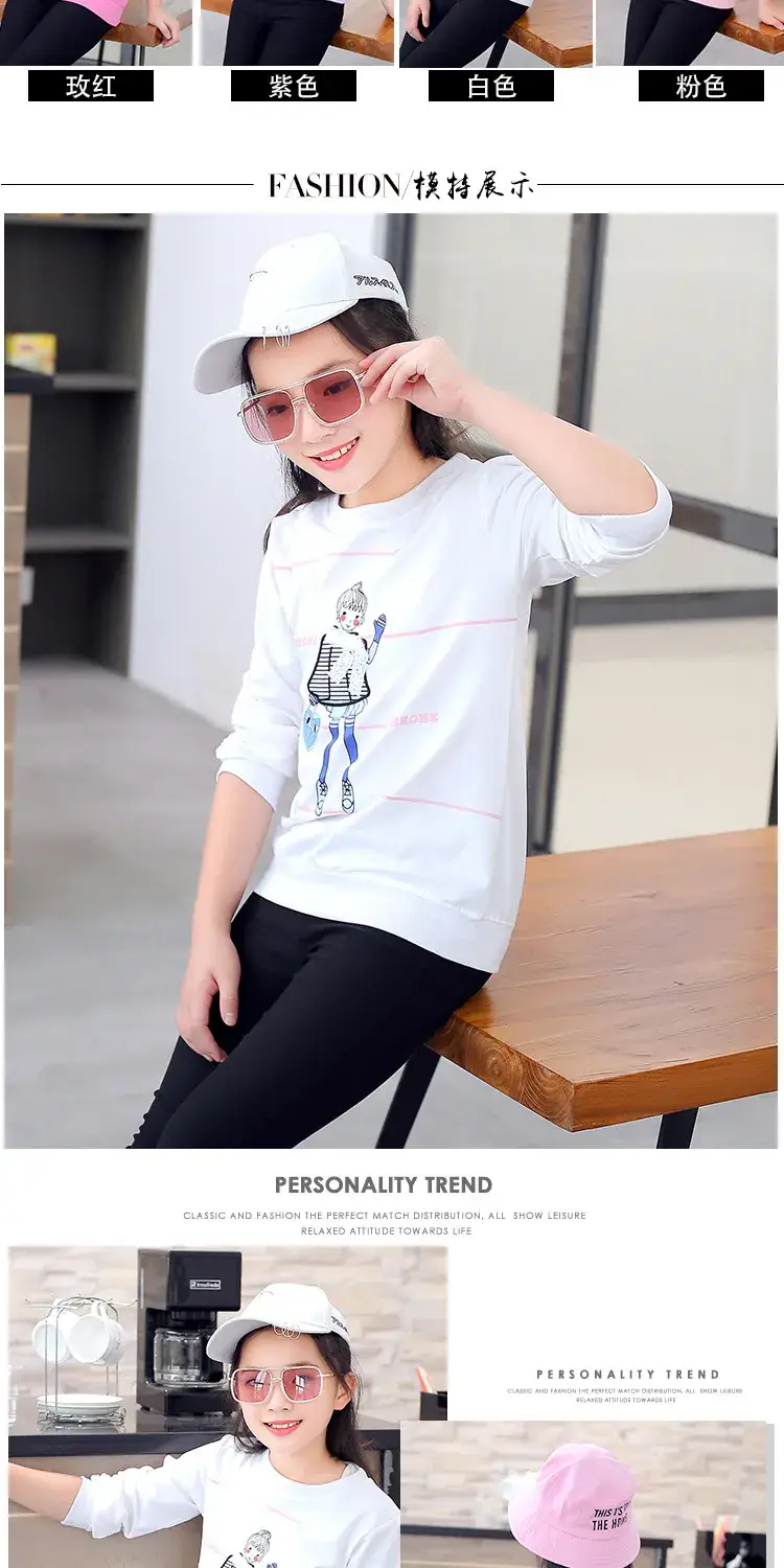 Girls Cotton Long Sleeve T-Shirt Light Purple Korean Style — feature 5