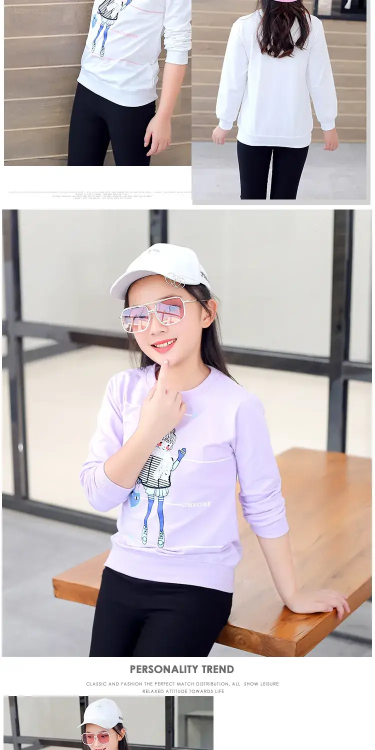 Girls Cotton Long Sleeve T-Shirt Light Purple Korean Style — feature 6