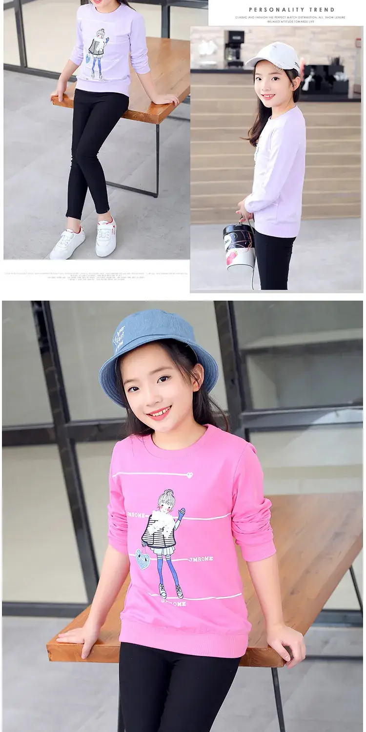 Girls Cotton Long Sleeve T-Shirt Light Purple Korean Style — feature 7
