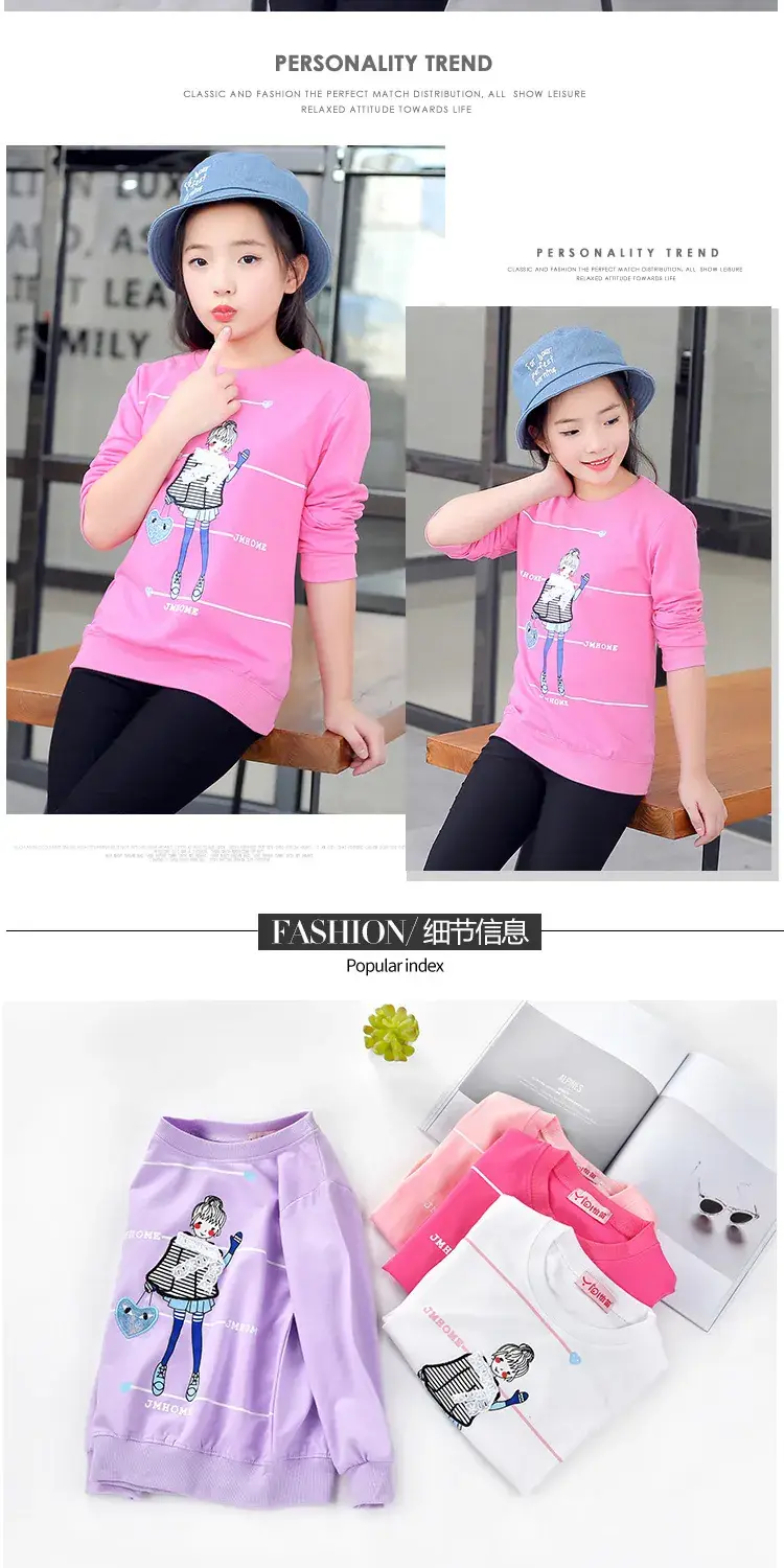 Girls Cotton Long Sleeve T-Shirt Light Purple Korean Style — feature 8