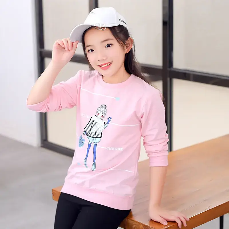 Girls Cotton Long Sleeve T-Shirt Light Purple Korean Style