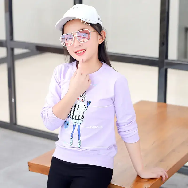Girls Cotton Long Sleeve T-Shirt Light Purple Korean Style