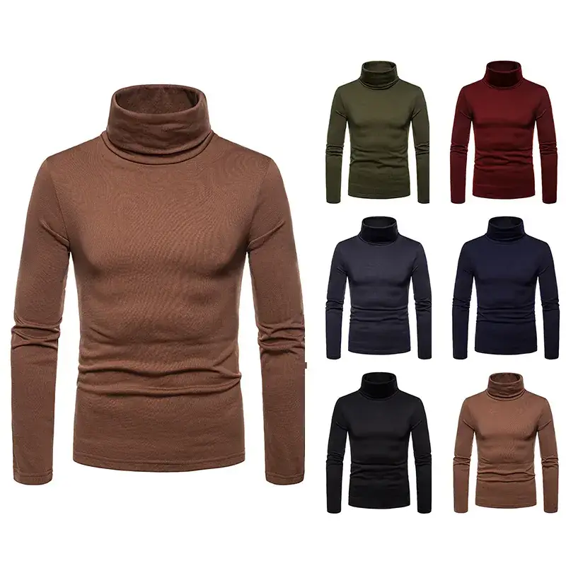 Men Velvet High Collar T-Shirt Brown Green Black