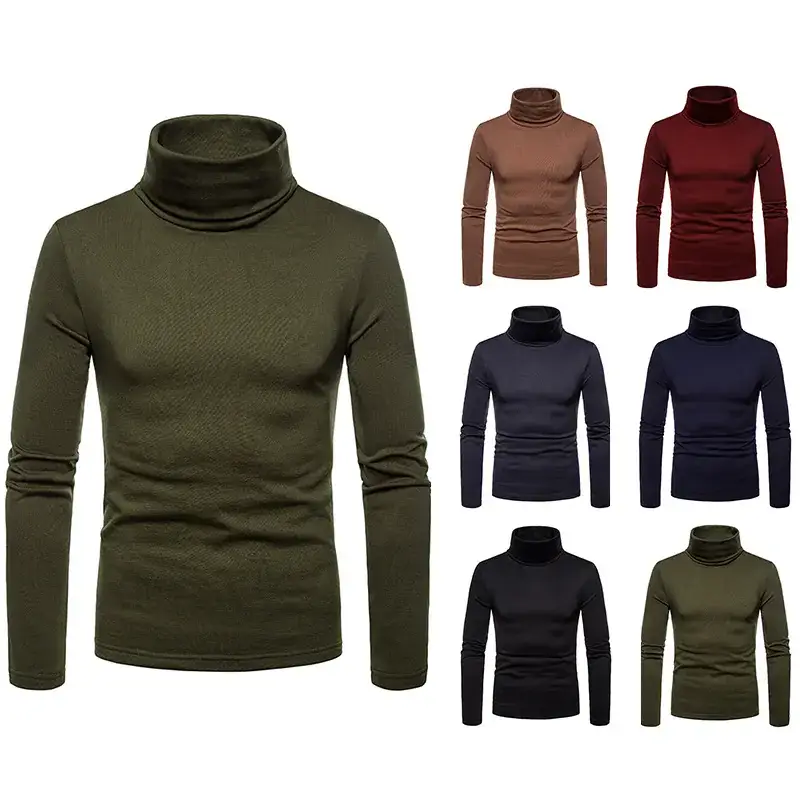 Men Velvet High Collar T-Shirt Brown Green Black