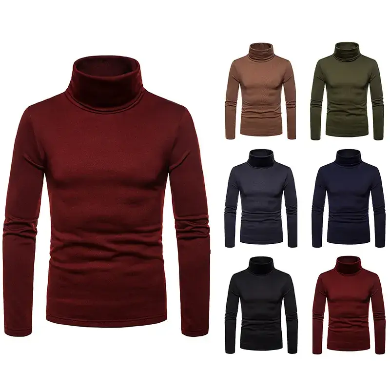 Men Velvet High Collar T-Shirt Brown Green Black